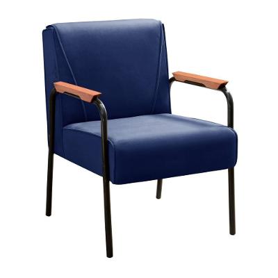 Poltrona Jade Decorativa para Sala de Estar Veludo com Braços Confortável Azul 210 Bella Decor