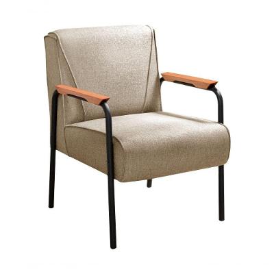 Poltrona Jade em Linho com Braços de Metal Marrom Bella Decor