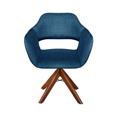 Poltrona Zara Giratória em Linho com Base de Madeira Azul Bella Decor