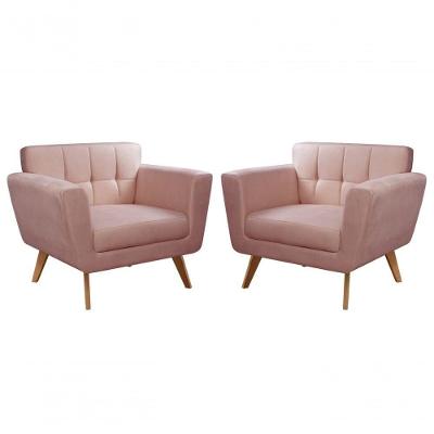 Kit 2 Poltronas Bruna Veludo Pés Palito D26 Rosê Bella Decor
