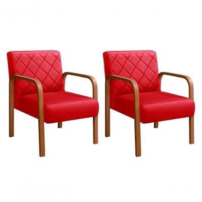 Kit 2 Poltronas Lara Suede Pés Palito Ergonômicas Vermelho 100 Bella Decor