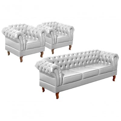 Conjunto de Sofás Dom Pedro 3+1+1 Lugares Branco Couríssimo Bella Decor