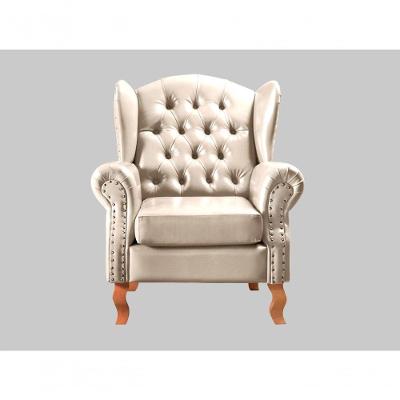 Poltrona Imperador Couro Sintético Pés Torneados Espuma D28 Bege Bella Decor
