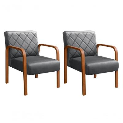 Kit 2 Poltronas Lara Veludo Pés Palito Ergonômicas Cinza 220 Bella Decor
