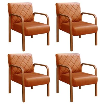 Kit 4 Poltronas Lara Veludo Pés Palito Ergonômica Terracota 400 Bella Decor
