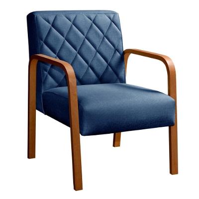 Poltrona Lara de Linho Matelassê Ergonômica Azul 330 Bella Decor