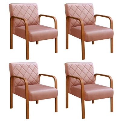 Kit 4 Poltronas Lara Veludo Pés Palito Ergonômica Rosê Bella Decor
