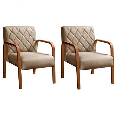 Kit 2 Poltronas Lara Decorativas com Pés Palito Ergonômicas Linho Marrom 150 Bella Decor