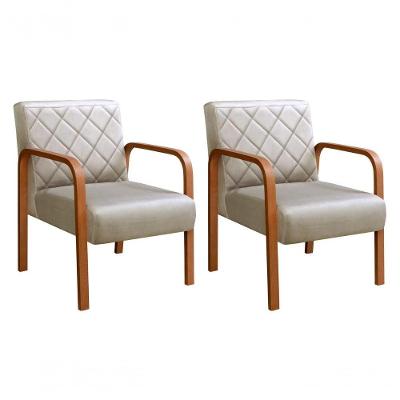 Kit 2 Poltronas Lara Suede Pés Palito Ergonômica Bege 080 Bella Decor