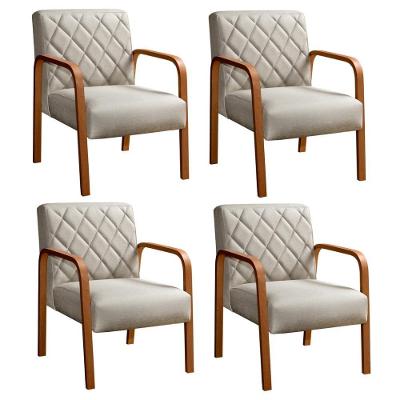 Kit 4 Poltronas Lara em Linho Pés Palito Ergonômica Bege Bella Decor