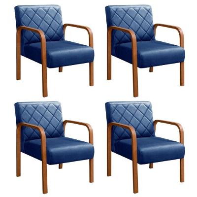 Kit 4 Poltronas Lara Veludo Pés Palito Ergonômicas Azul 210 Bella Decor