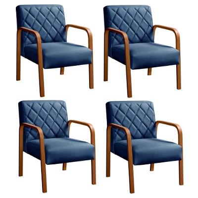 Kit 4 Poltronas Lara Suede Pés Palito Ergonômica Azul 330 Bella Decor