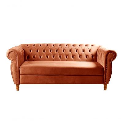 Sofá Nobreza 3 Lugares Fixo 203CM Terracota Veludo Bella Decor
