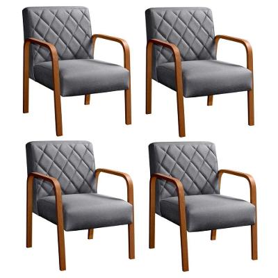 Kit 4 Poltronas Lara Linho Pés Palito Ergonômica Cinza 320 Bella Decor