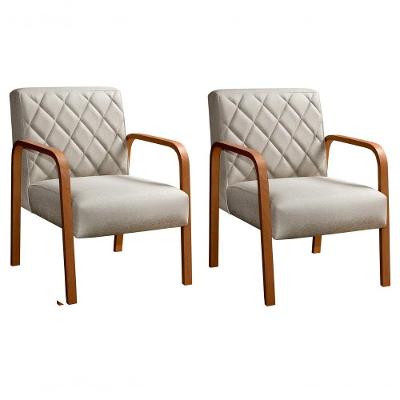 Kit 2 Poltronas Lara Suede Linho Pés Palito Ergonômicas Bege Bella Decor