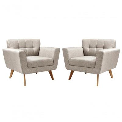 Kit 2 Poltronas Bruna Decorativas Linho com Espuma D26 Bege Bella Decor