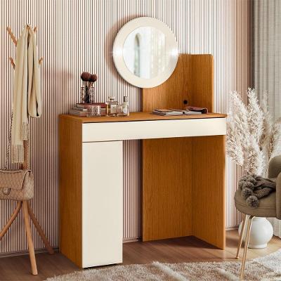 Penteadeira Camarim Asti A04 1 Gaveta com Espelho com LED Cinamomo e Off White Lyam Decor