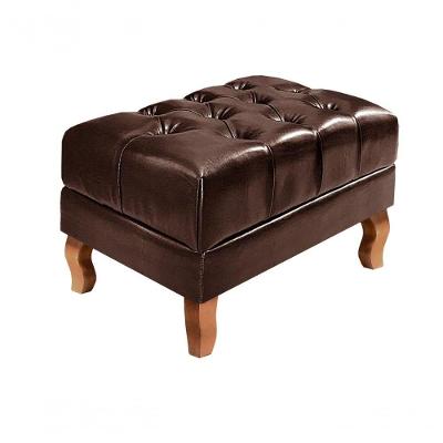 Puff Dom Pedro Chesterfield Retangular Assento Espuma Corino Café Bella Decor