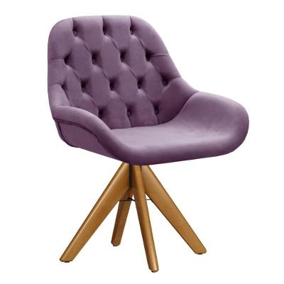 Poltrona Lua Capitonê Giratória em Veludo Pés de Madeira Roxo Bella Decor