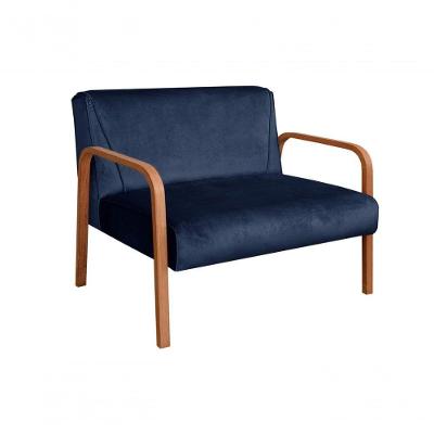 Sofá Anita 2 Lugares 108CM Azul Veludo Elegante para Ambientes Compactos Bella Decor