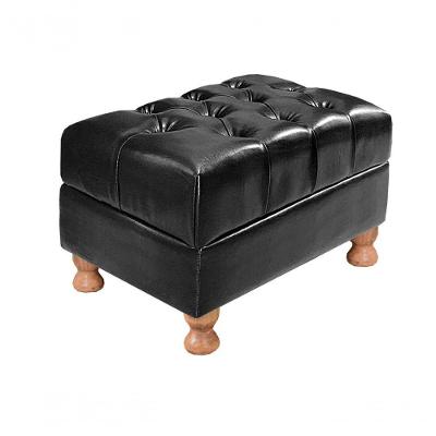 Puff Luis XV Retangular Assento Espuma Revestimento Couro Sintetico Preto Bella Decor