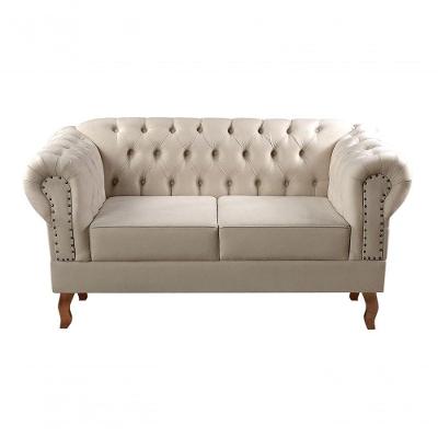 Sofá Dom Pedro 2 Lugares 155CM Bege Suede Bella Decor Estrutura Madeira