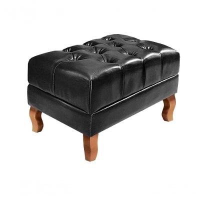 Puff Dom Pedro Retangular Assento Espuma D26 Revestimento Couro Sintetico Preto Bella Decor
