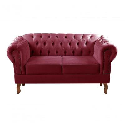 Sofá Dom Pedro 2 Lugares 155CM Bordô Suede Fixo Estrutura Madeira Bella Decor