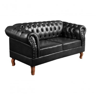Sofá Dom Pedro 2 Lugares 155CM Couríssimo Preto 005 Couro Sintético Bella Decor