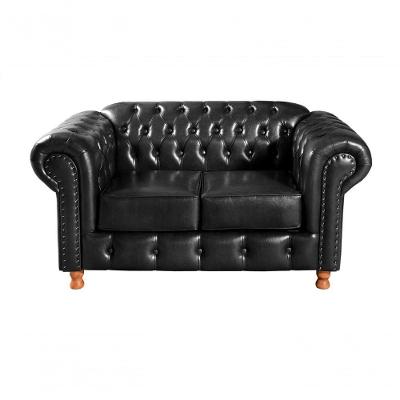 Sofá Luis XV 2 Lugares 170CM Preto Couro Sintético Bella Decor