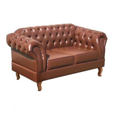 Sofá Dom Pedro 2 Lugares 155CM Fixo Caramelo Couro Sintético Bella Decor