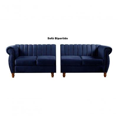 Sofá Realeza 4 Lugares 246CM Azul Marinho Veludo Clássico Bella Decor