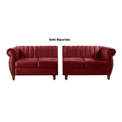 Sofá Realeza 4 Lugares 246CM Bordô Suede Fixo Clássico para Sala Bella Decor