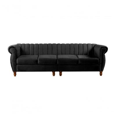 Sofá Realeza Chesterfield 4 Lugares 246CM Preto Veludo Bella Decor