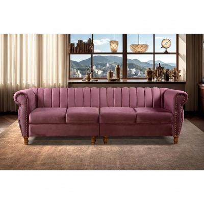 Sofá Realeza 4 Lugares 246CM Roxo Veludo Clássico Bella Decor