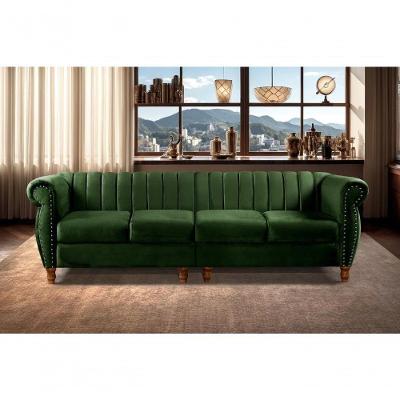 Sofá Realeza 4 Lugares 246CM Verde Veludo Clássico Bella Decor