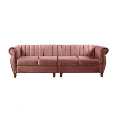 Sofá Realeza 4 Lugares 246CM Rosê Veludo Fixo Clássico Bella Decor