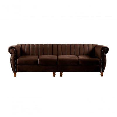 Sofá Realeza 4 Lugares 246CM Marrom Veludo Clássico Fixo Estrutura Eucalipto Bella Decor