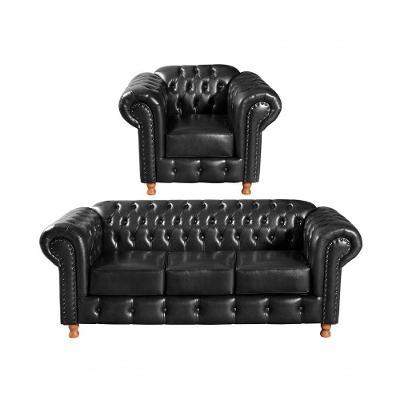 Conjunto de Sofás Luis XV 4 Lugares Fixo Preto Courissimo Bella Decor