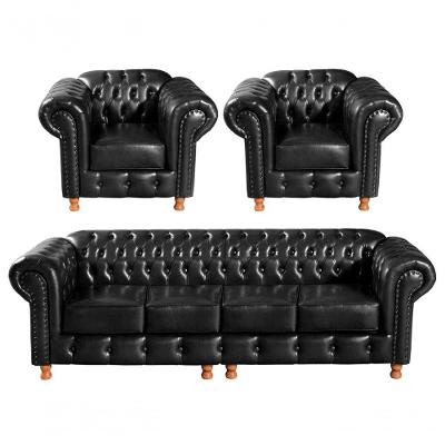Conjunto de Sofás Luis XV 6 Lugares Fixo Preto Courissimo Bella Decor