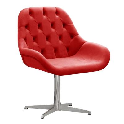 Poltrona Lua Capitonê Giratória Base Metal Suede Vermelho Bella Decor