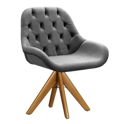 Poltrona Lua Capitonê Decorativa Base Giratória Madeira Suede Grafite Bella Decor