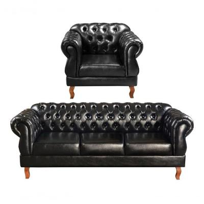 Conjunto de Sofás Duquesa 3+1 Lugares 215CM Preto Couro Sintético Bella Decor
