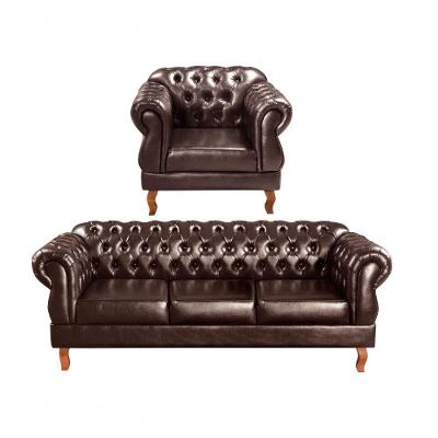 Conjunto de Sofás Duquesa 4 Lugares 215CM Café Couro Sintético Bella Decor