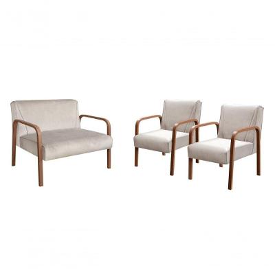 Conjunto de Sofás Anita 2+1+1 Lugares 108CM Bege Suede Bella Decor