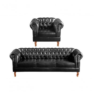 Conjunto de Sofás Dom Pedro 4 Lugares Preto Couríssimo Bella Decor