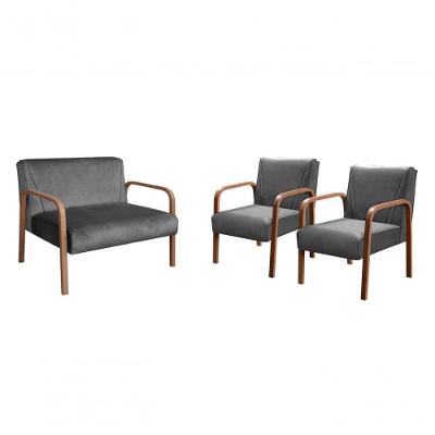Conjunto de Sofás Anita 4 Lugares 108CM Cinza Veludo Bella Decor
