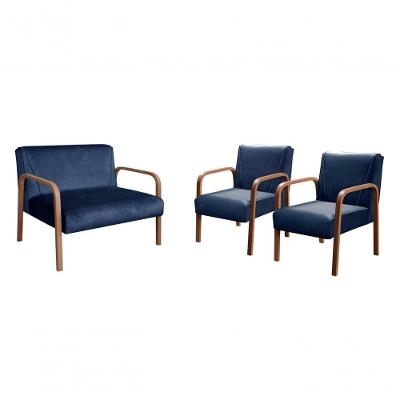 Conjunto de Sofás Anita 4 Lugares 108CM Azul Veludo Bella Decor