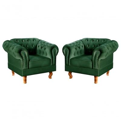 Conjunto 2 Poltronas Dom Pedro Veludo Pés Torneados Verde Bella Decor