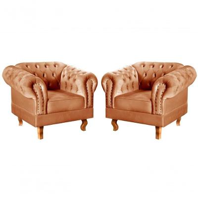 Conjunto 2 Poltronas Dom Pedro Veludo Pés Torneados Terracota 400 Bella Decor